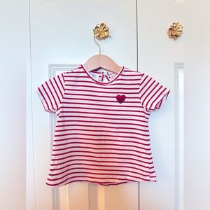 Zara Baby 18-24 Month Red&White Striped T-Shirt w/Red Sequin Heart& back detail